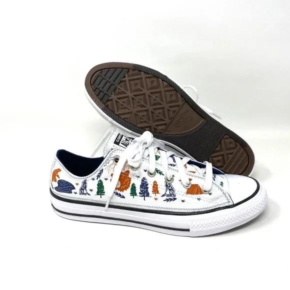 Converse Women's 672440F CTAS OX White Camping Themed Print Low Canvas Sneakers - Picture 3 of 10